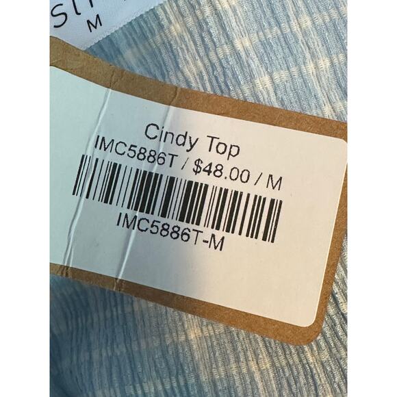 Vestique Blue White Checkered Pattern Long Sleeves Ruched Crop Top size M - Picture 6 of 16